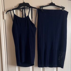 VINTAGE New York & Company Navy Midi Skirt Set!